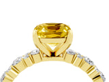 Yellow gold Cushion Cut Yellow Sapphire Solitaire with Side Stones, Pave Band, Four-Prong Setting_28