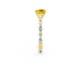 Yellow gold Cushion Cut Yellow Sapphire Solitaire with Side Stones on a Pavé Band and Four-Prong Setting_26