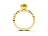 Yellow gold Cushion Cut Yellow Sapphire Solitaire with Side Stones on a Pavé Band and Four-Prong Setting_27