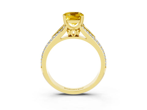 Yellow gold Cushion Cut Yellow Sapphire Split Shank Engagement Ring with Pavé Band_27
