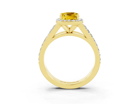 Yellow gold Cushion Cut Yellow Sapphire Split Shank Halo Ring with Four-Prong Setting_15