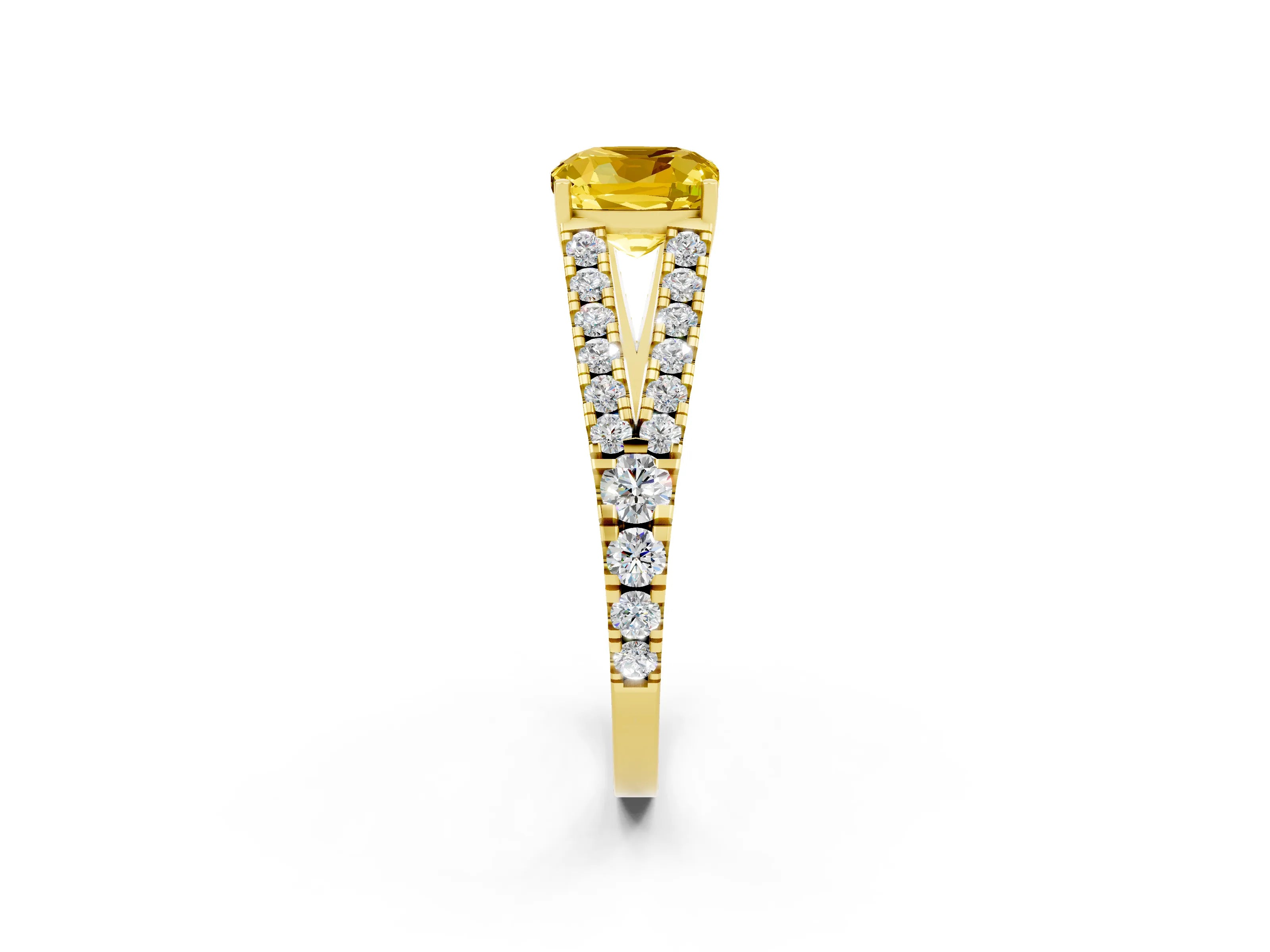 Yellow gold Cushion Cut Yellow Sapphire Split Shank Pavé Engagement Ring with Four-Prong Setting_14