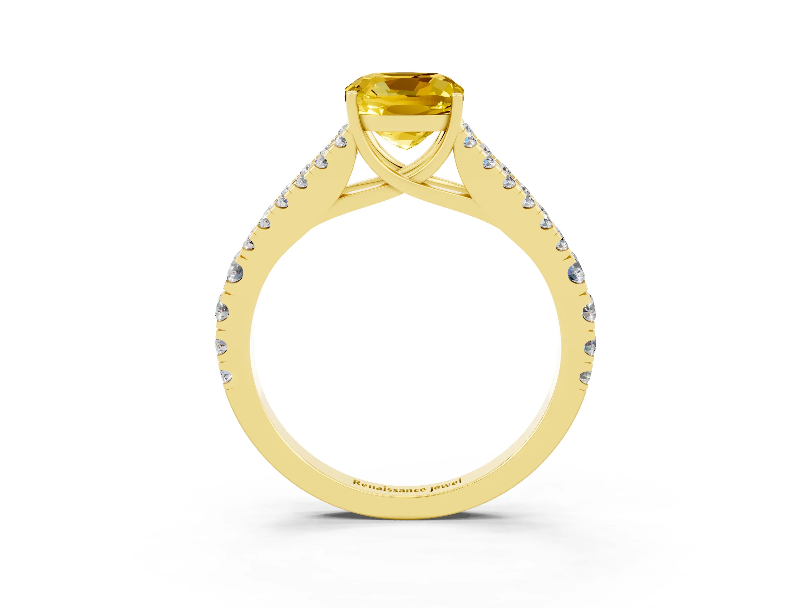 Yellow gold Cushion Cut Yellow Sapphire Split Shank Pavé Engagement Ring with Four-Prong Setting_15