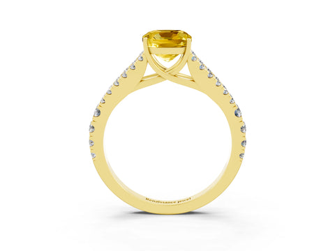 Yellow gold Cushion Cut Yellow Sapphire Split Shank Pavé Engagement Ring with Four-Prong Setting_15