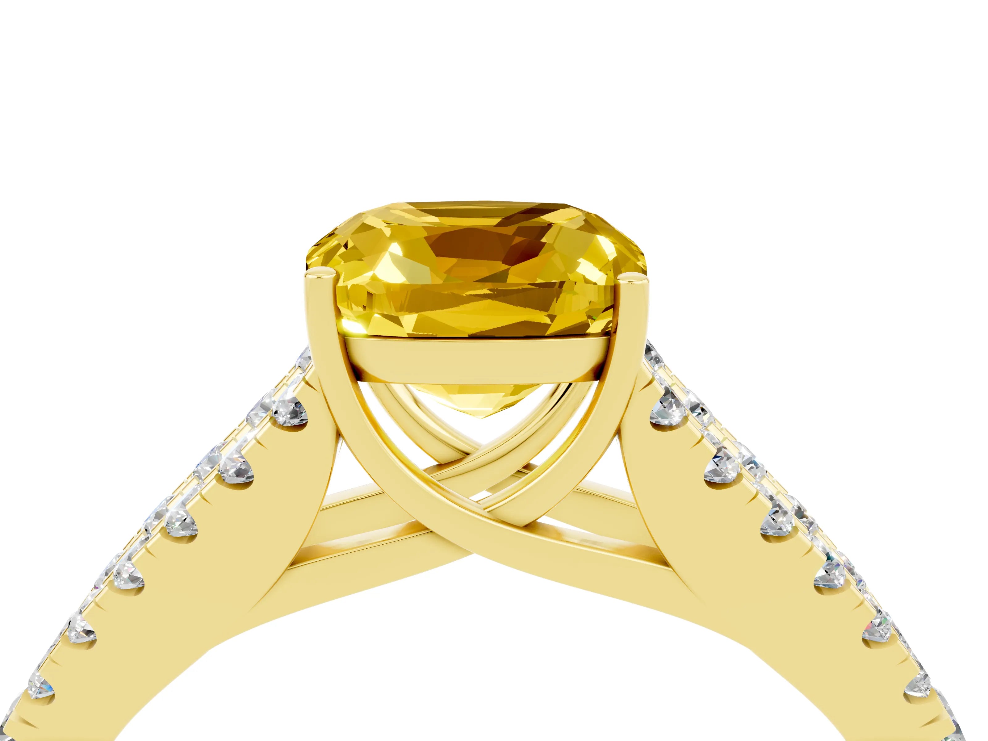 Yellow gold Cushion Cut Yellow Sapphire Split Shank Pavé Engagement Ring with Four-Prong Setting_16