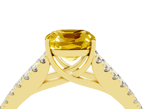 Yellow gold Cushion Cut Yellow Sapphire Split Shank Pavé Engagement Ring with Four-Prong Setting_16