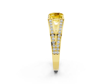 Yellow gold Cushion Cut Yellow Sapphire Split Shank Ring with Pavé Band and Four-Prong Setting_2
