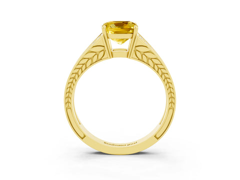 Yellow gold Cushion Cut Yellow Sapphire Split Shank Ring with Pavé Band and Four-Prong Setting_3