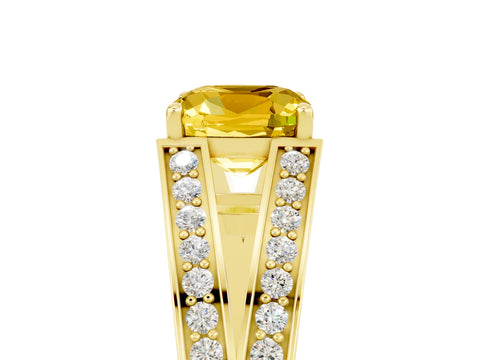 Yellow gold Cushion Cut Yellow Sapphire Split Shank Ring with Pavé Band and Four-Prong Setting_5