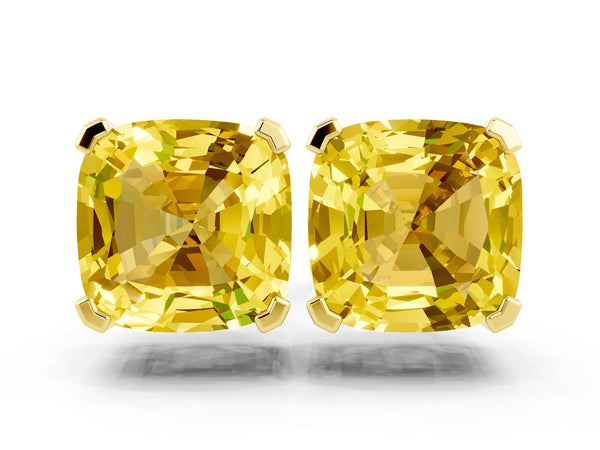 Yellow gold Cushion Cut Yellow Sapphire Stud Earrings