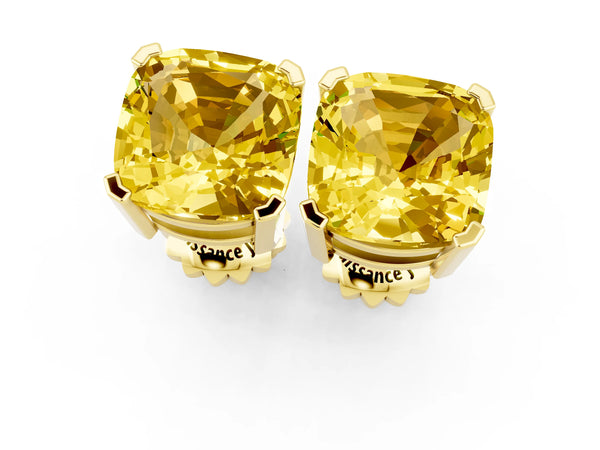 Yellow gold Cushion Cut Yellow Sapphire Stud Earrings