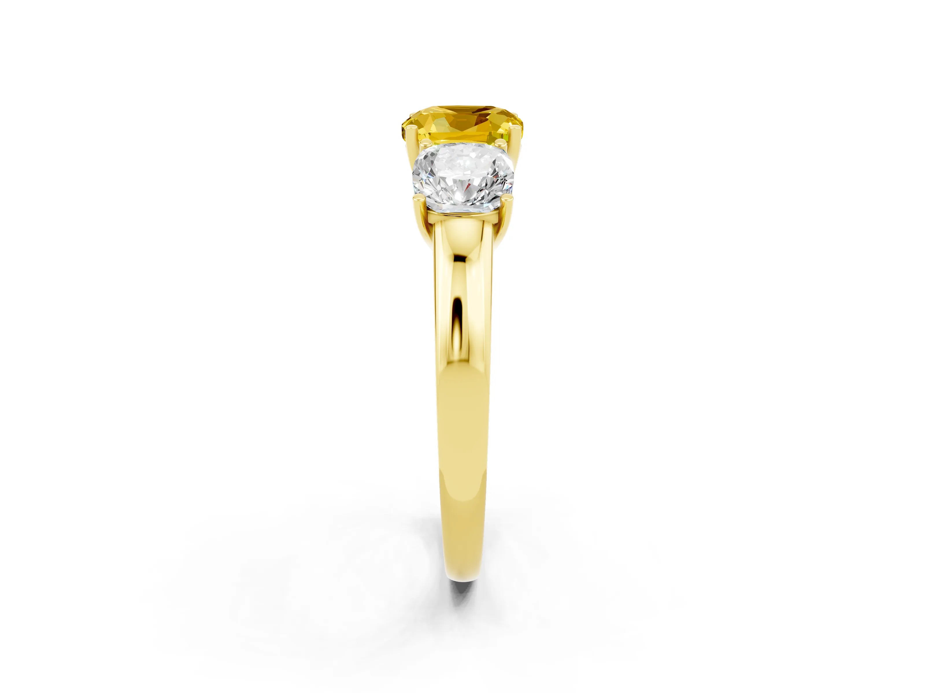 Yellow gold Cushion Cut Yellow Sapphire Three-Stone Ring with Four-Prong Setting and Classic Band_2