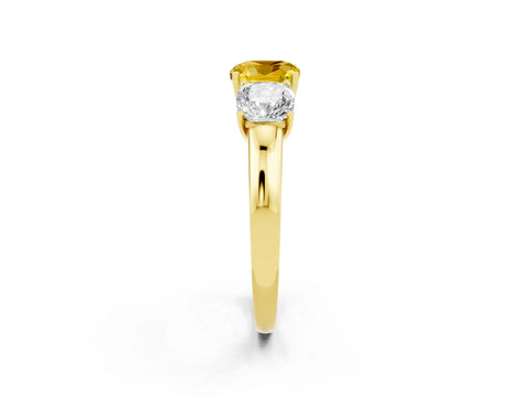 Yellow gold Cushion Cut Yellow Sapphire Three-Stone Ring with Four-Prong Setting and Classic Band_2