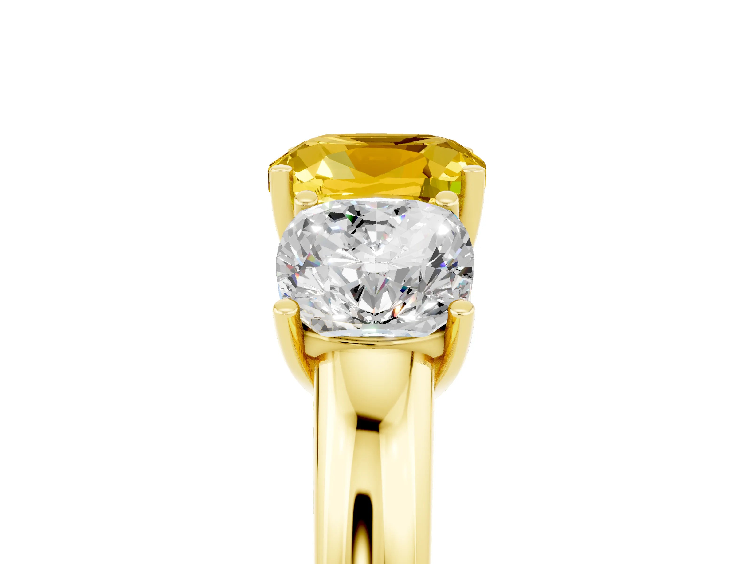 Yellow gold Cushion Cut Yellow Sapphire Three-Stone Ring with Four-Prong Setting and Classic Band_5