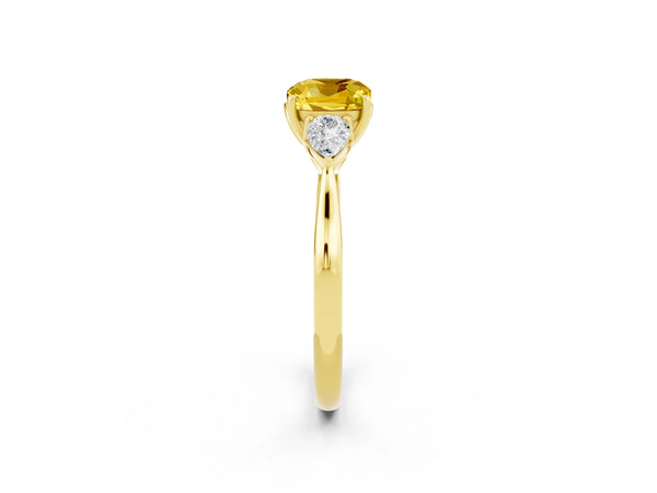 Yellow gold Cushion Cut Yellow Sapphire Three-Stone Ring with Pear  Side Stones and Prong Setting