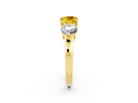 Yellow gold Cushion Cut Yellow Sapphire Three-Stone Ring with Prong Setting and Classic Band_2