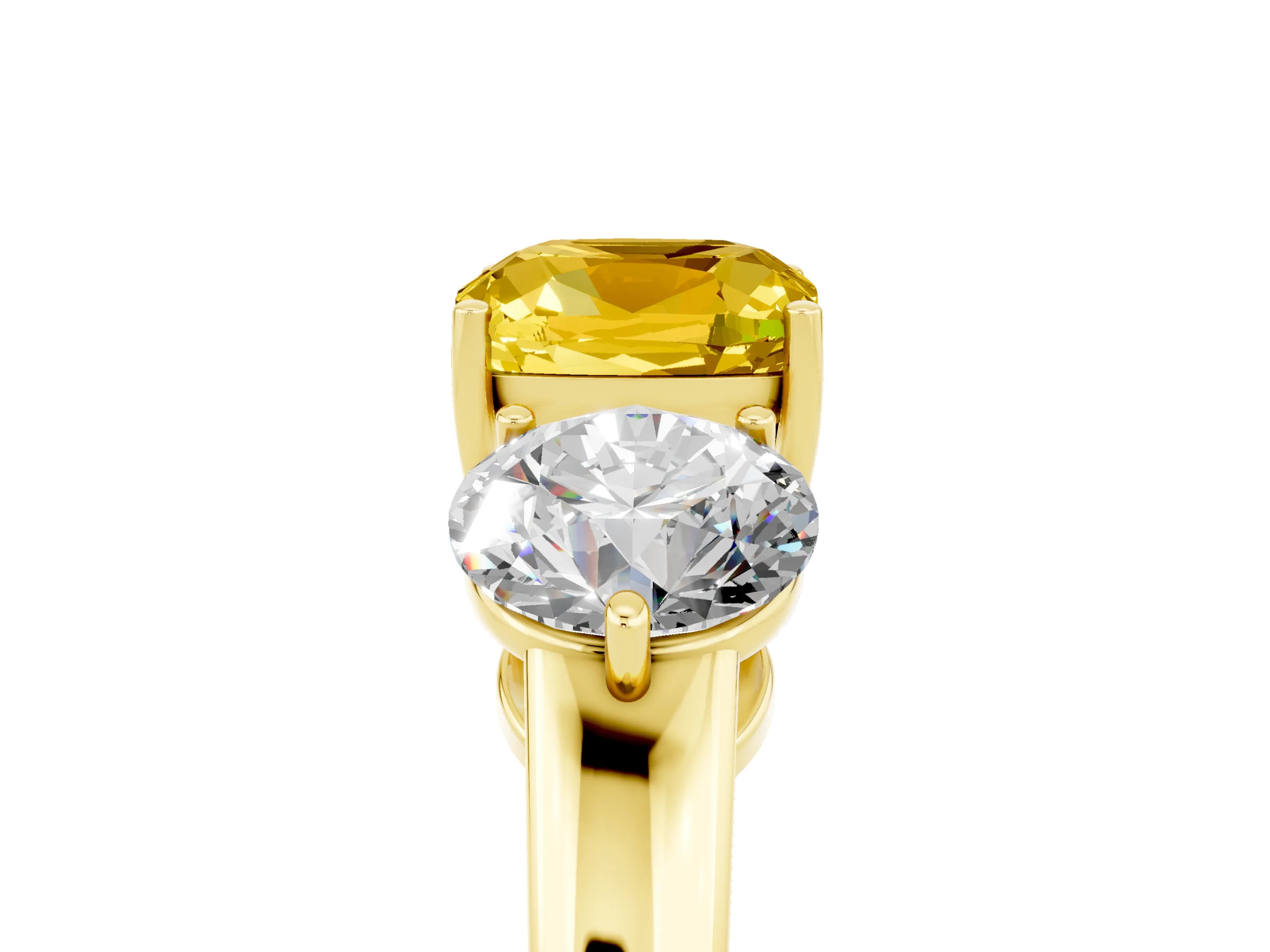Yellow gold Cushion Cut Yellow Sapphire Three-Stone Ring with Prong Setting and Classic Band_5