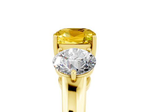 Yellow gold Cushion Cut Yellow Sapphire Three-Stone Ring with Prong Setting and Classic Band_5