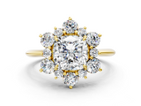 Yellow gold Cushion Diamond Cluster Halo Ring with Solitaire Band and Four-Prong Setting_20