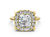 Yellow gold Cushion Diamond Cluster Halo Solitaire with Four-Prong Setting_77