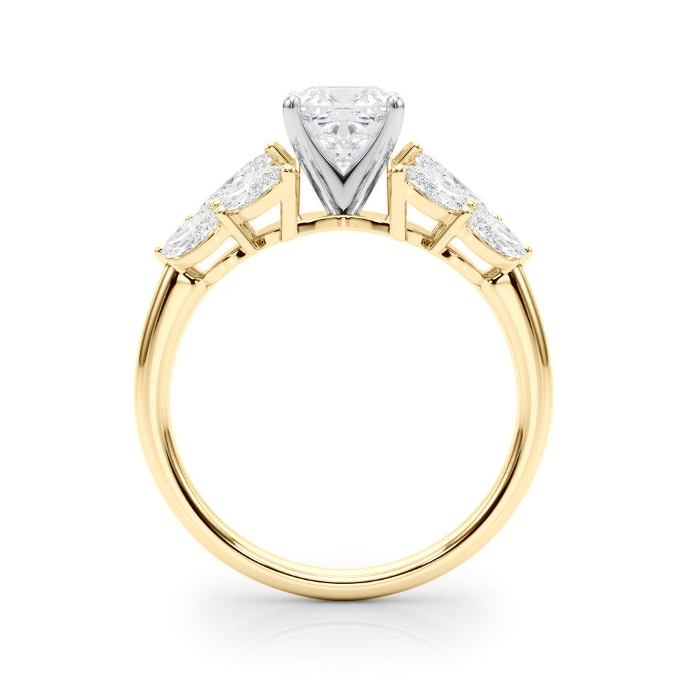 Yellow gold Cushion Diamond Cluster Leaf Design Ring with Prong Setting 2