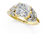 Yellow gold Cushion Diamond Cluster Leaf Design Ring with Prong Setting_70