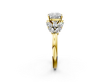 Yellow gold Cushion Diamond Cluster Leaf Design Ring with Prong Setting_71