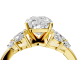 Yellow gold Cushion Diamond Cluster Leaf Design Ring with Prong Setting_73