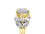 Yellow gold Cushion Diamond Cluster Leaf Design Ring with Prong Setting_74