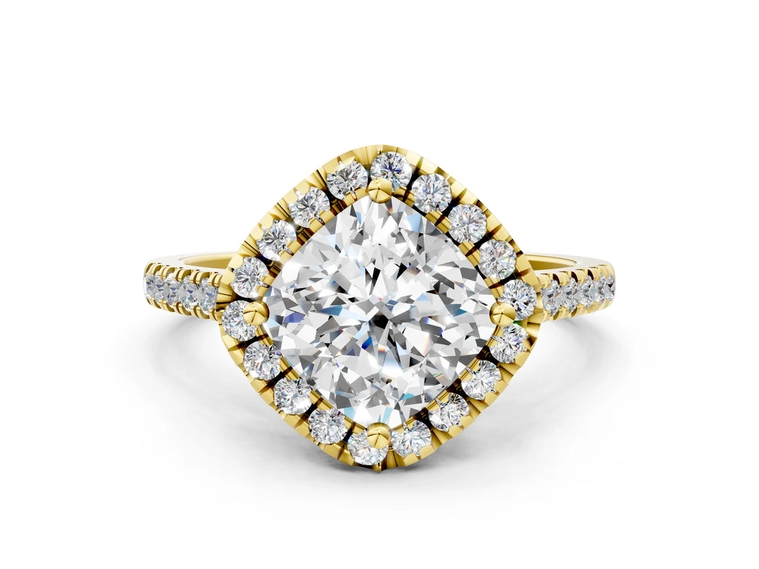 Yellow gold Cushion Diamond Cushion Halo Ring with Pavé Band_15