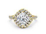 Yellow gold Cushion Diamond Cushion Halo Ring with Pavé Band_15