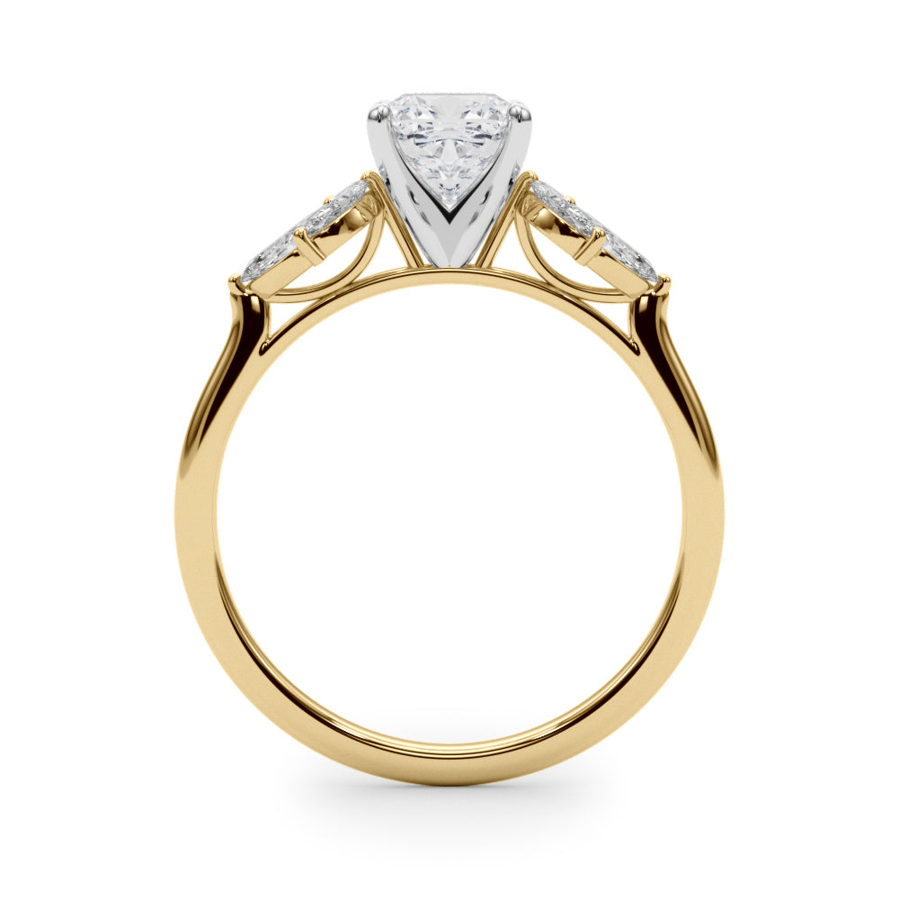 Yellow gold Cushion Diamond Floral Cluster Ring with Marquise Side Stones and Six-Prong Solitaire Setting 2