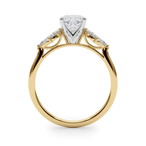 Yellow gold Cushion Diamond Floral Cluster Ring with Marquise Side Stones and Six-Prong Solitaire Setting 2