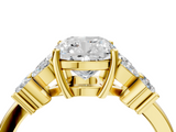 Yellow gold Cushion Diamond Floral Cluster Ring with Solitaire Band and Prong Setting_62