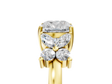 Yellow gold Cushion Diamond Floral Cluster Ring with Solitaire Band and Prong Setting_63
