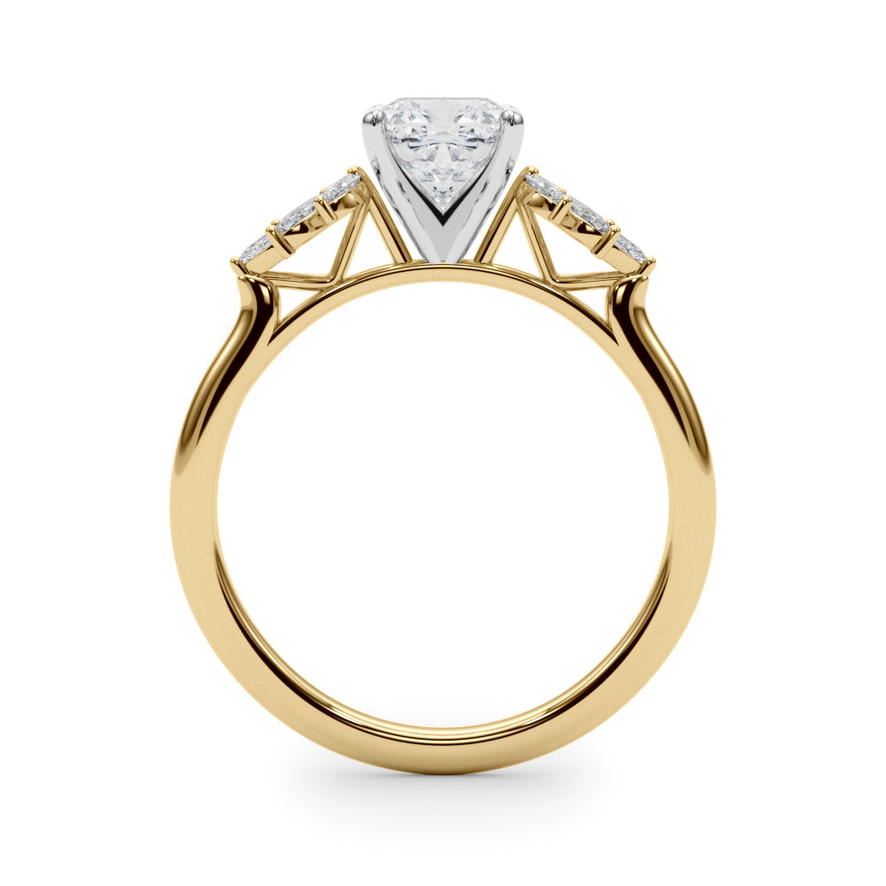 Yellow gold Cushion Diamond Floral Side Stone Solitaire with Marquise Accents and Four-Prong Setting 2