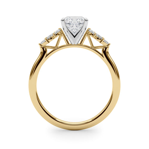 Yellow gold Cushion Diamond Floral Side Stone Solitaire with Marquise Accents and Four-Prong Setting 2