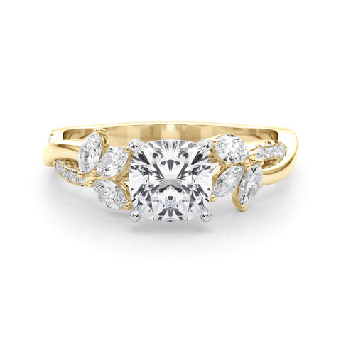 Yellow gold Cushion Diamond Floral Vine Solitaire Engagement Ring 1