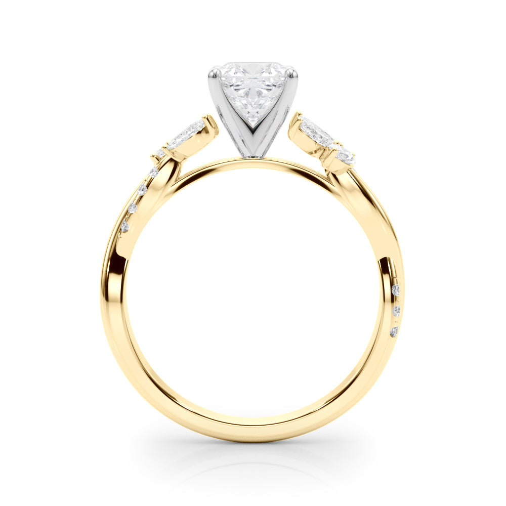 Yellow gold Cushion Diamond Floral Vine Solitaire Engagement Ring 2