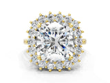 Yellow gold Cushion Diamond Halo Engagement Ring with Round Diamond Accents