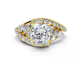 Yellow gold Cushion Diamond Halo Ring with Marquise and Pavé Band in Prong Setting_106