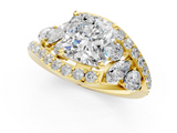 Yellow gold Cushion Diamond Halo Ring with Marquise and Pavé Band in Prong Setting_107