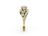 Yellow gold Cushion Diamond Halo Ring with Marquise and Pavé Band in Prong Setting_108