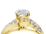 Yellow gold Cushion Diamond Halo Ring with Marquise and Pavé Band in Prong Setting_110