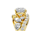 Yellow gold Cushion Diamond Halo Ring with Marquise and Pavé Band in Prong Setting_111