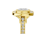 Yellow gold Cushion Diamond Halo Ring with Milgrain Frame and Pavé Band 5