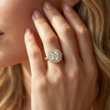 Yellow gold Cushion Diamond Halo Ring with Milgrain Frame and Pavé Band_14