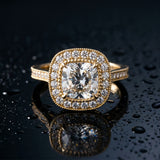 Yellow gold Cushion Diamond Halo Ring with Milgrain Frame and Pavé Band_15
