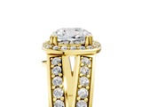 Yellow gold Cushion Diamond Halo Ring with Split Shank Pavé Band and Four-Prong Setting_11