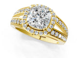 Yellow gold Cushion Diamond Halo Ring with Split Shank Pavé Band and Four-Prong Setting_7